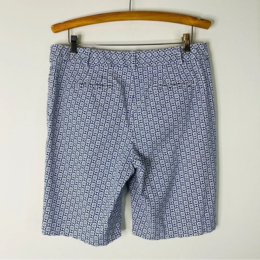 Talbots blue white floral medallion Bermuda preppy trouser shorts 8 - Picture 3 of 5